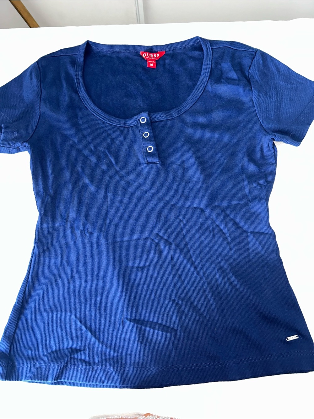 G by Guess Royal Blue Short Sleeve Henley Ribbed Top